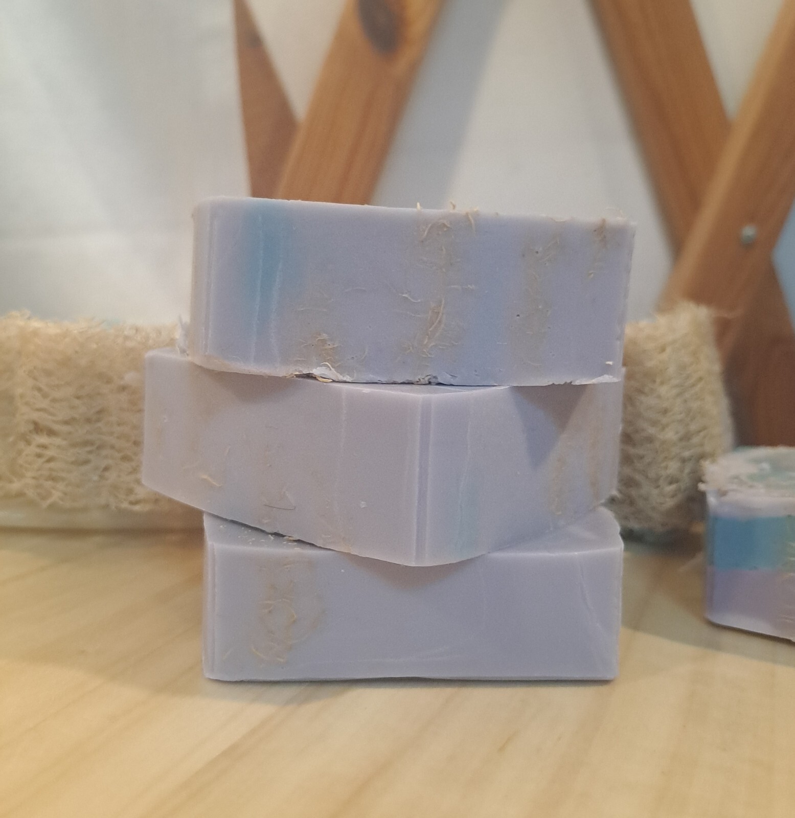 Handmade lavender exfoliating luffa soap