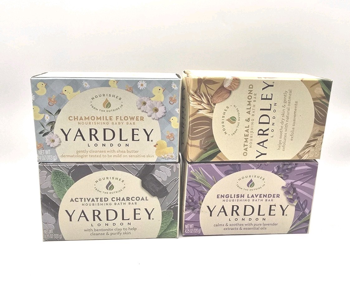 Lot of 4 Bars Yardley London Charcoal Chamomile Oatmeal Lavendar 4.25oz Each
