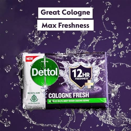 Dettol Cologne Fresh Bathing Soap 100g Pack of 4 12hr Fresh Germ Protection FS