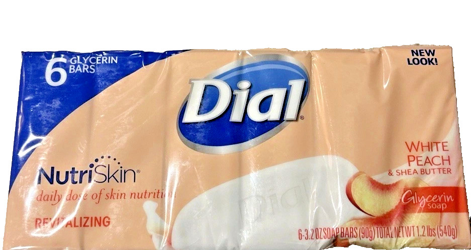 Dial NutriSkin White Peach and Shea Butter Glycerin Bar Soap 6 Bars 4oz Each