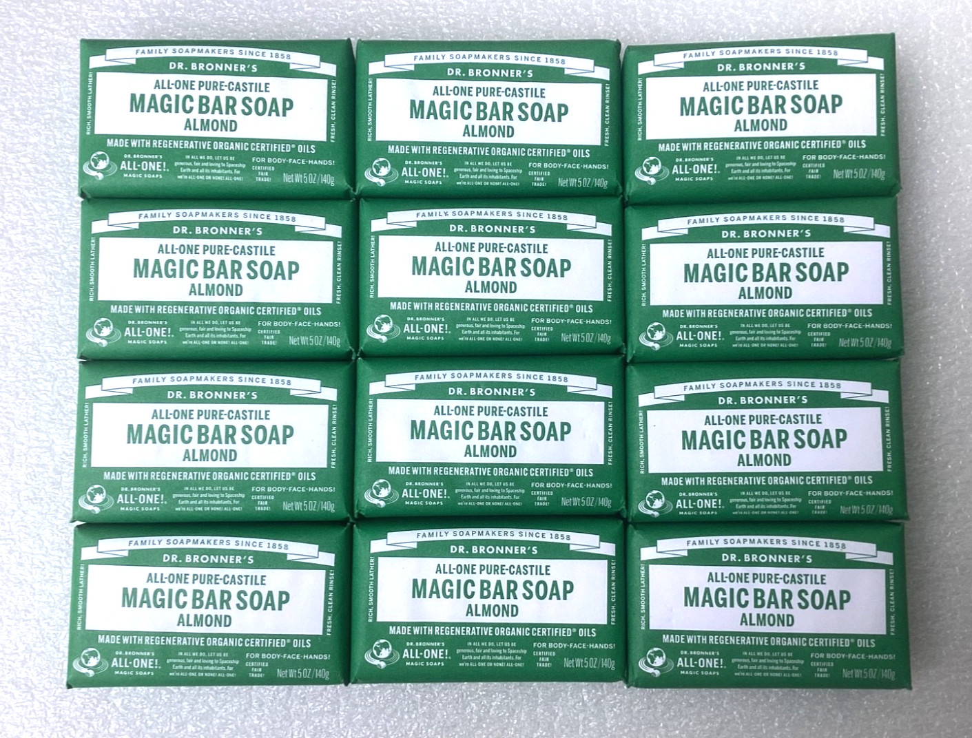 12 Pack Dr. Bronner’s All-One HEMP ALMOND Pure Castile Bar Soap Organic