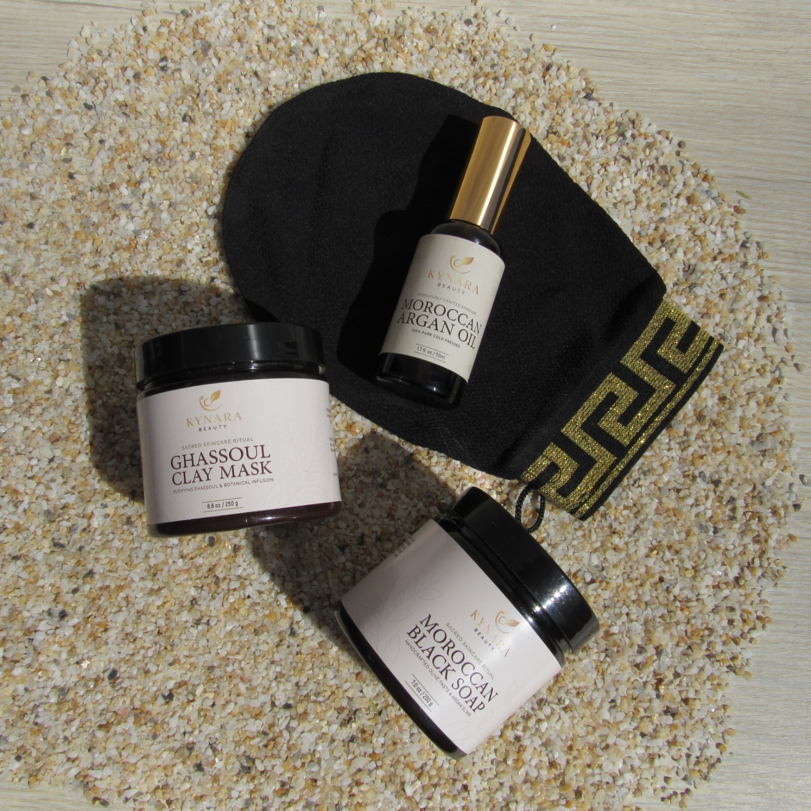 Moroccan Hammam Spa Gift Set Black Soap Argan Oil Rhassoul Clay Kessa Mitt