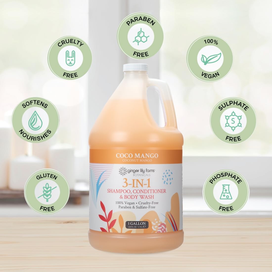 Ginger Lily Farms Botanicals 3-in-1 Shampoo, Conditioner & Body Wash, Coco Mango