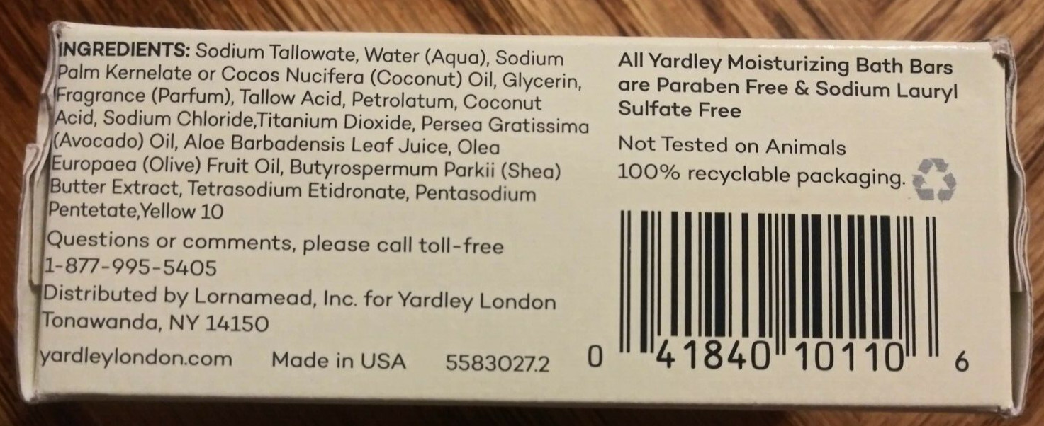 Yardley London Natural Moisturizing Soap 6 Bars Aloe & Avocado Paraben Free New