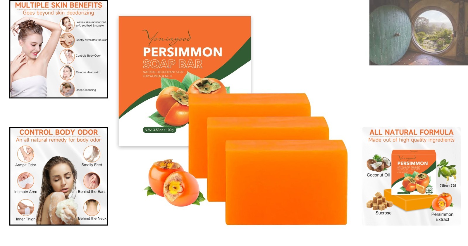 Refreshing Persimmon Body Soap Set – 3 PCS for All Skin Types & Deep Cleansing