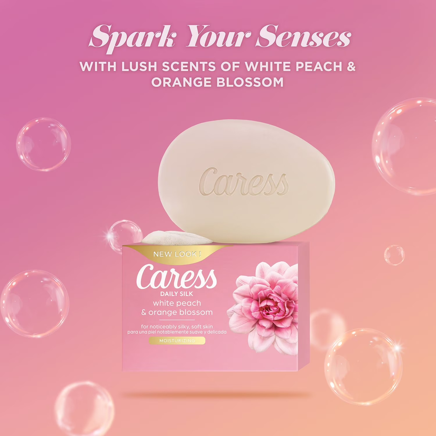 Caress Silkening Beauty Bar White Peach Orange Blossom 3.75 oz 16 Count Soap Bar