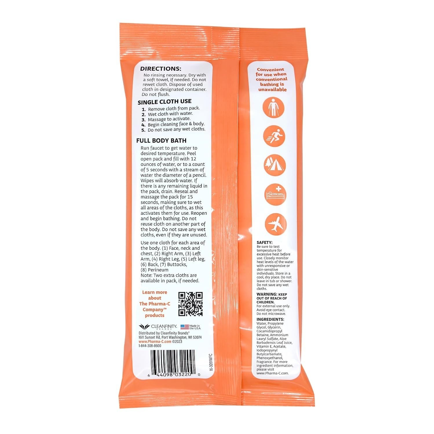 The Pharma-C Co. Water-Activated Bathing Cloths Rinse Free Formula Thick 10 x 8