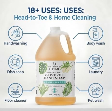 Brittanie’s Pure Castile Soap – Lemongrass, 1 Gallon 128 Fl Oz (Pack of 1)