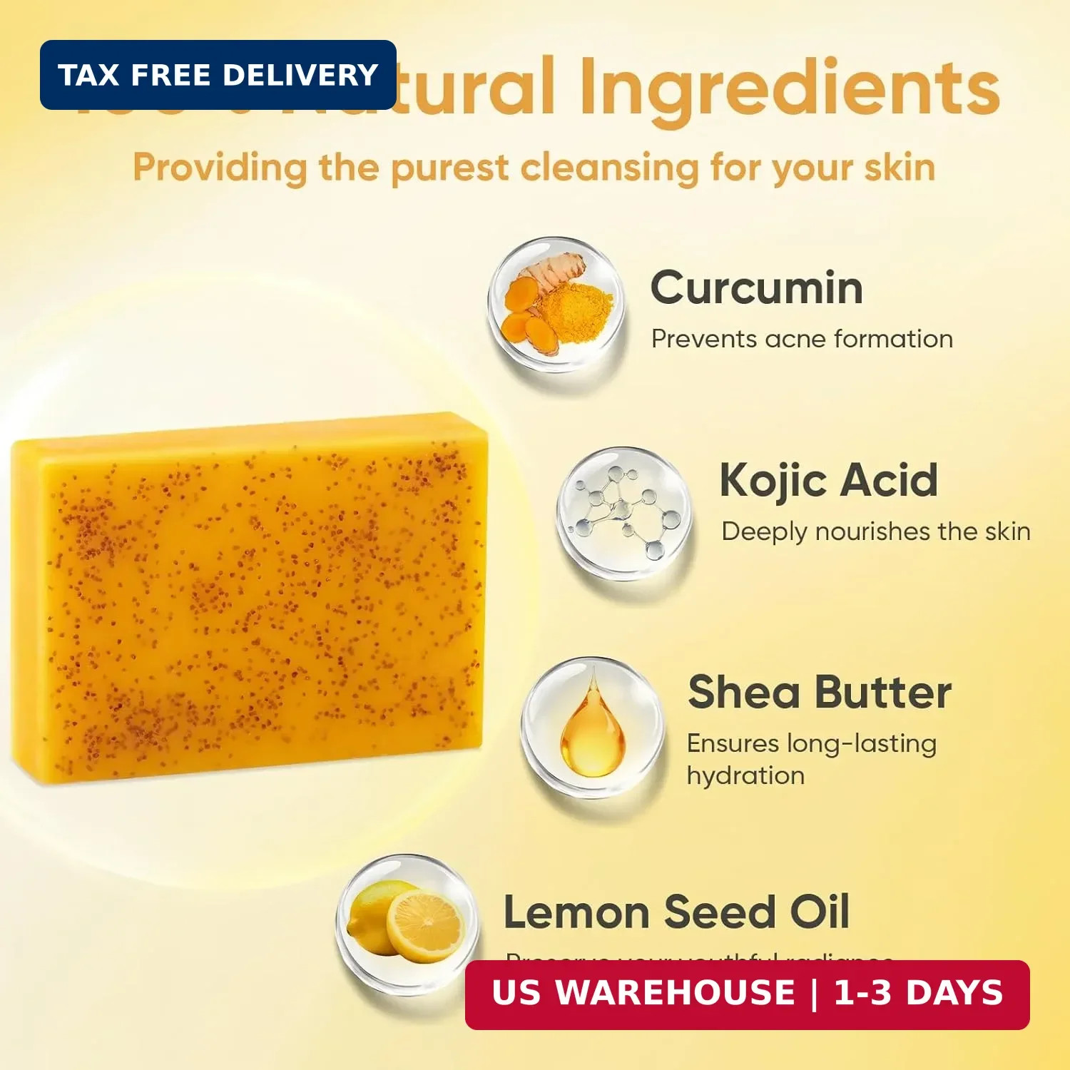 Treeroot 5 Pack Turmeric Soap, 80g Kojic Acid and Turmeric Soap Bar, Gently Clea