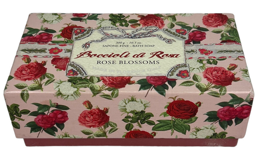 Sapon Boccioli De Rosa Rose Blossoms Tuscan Fine Bath Soap 10.5 oz NOS Boxed Bar