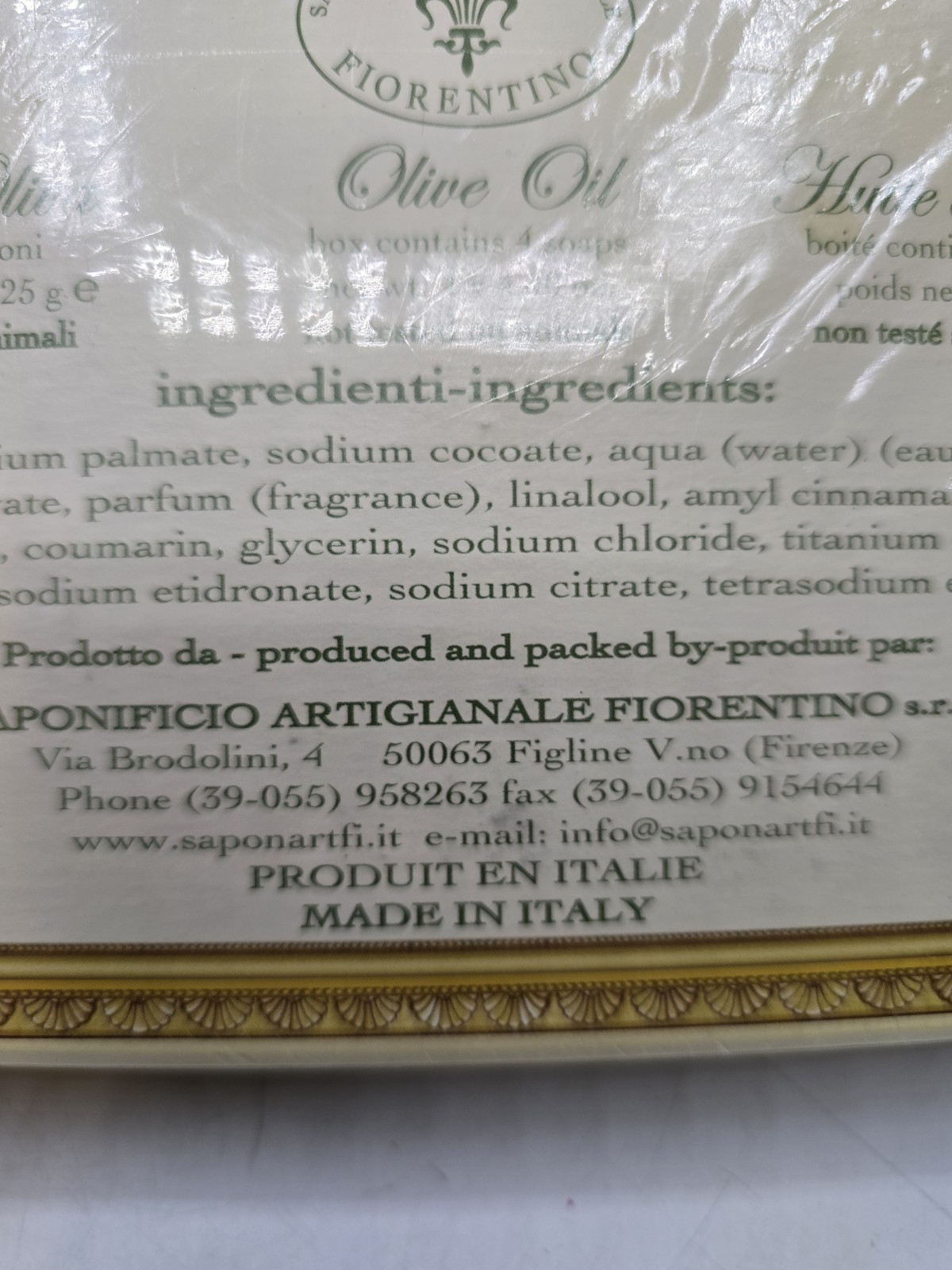FRAGRANZE FIORENTINE Olive Oil, smells so good! Handmade Soap 4-4.4oz bars, NIB