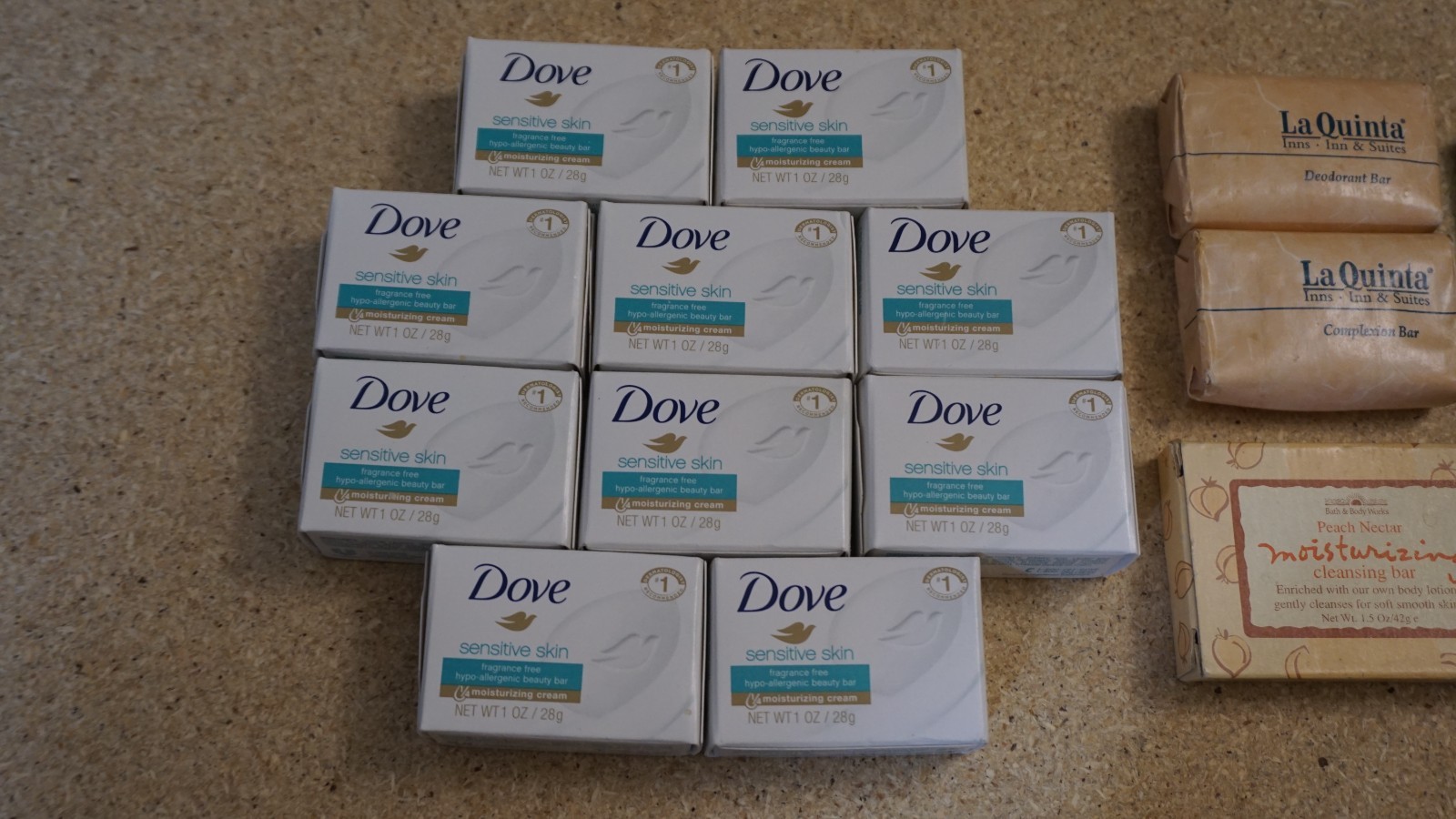 (19 Lot) Hotel Motel Travel Bar Soap Mixed – Dove Sensitive Dial La Quinta Etc.