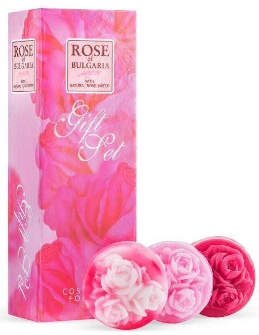Rose of Bulgaria Gift Set 3 Rose Water Glycerine Soaps 100% Natural Hand-Made