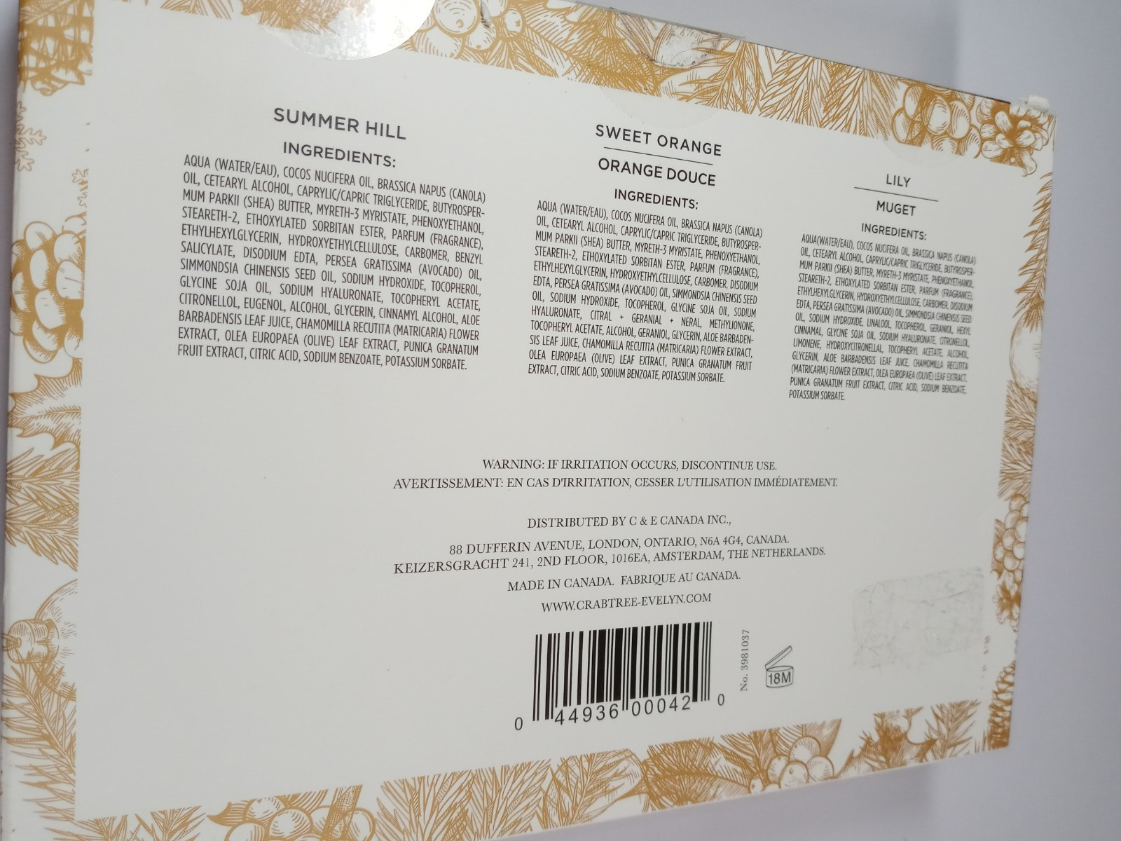 Crabtree & Evelyn NIB Hand Therapy 3x100g/3.5oz Lily/Sweet Orange/Summer Hill