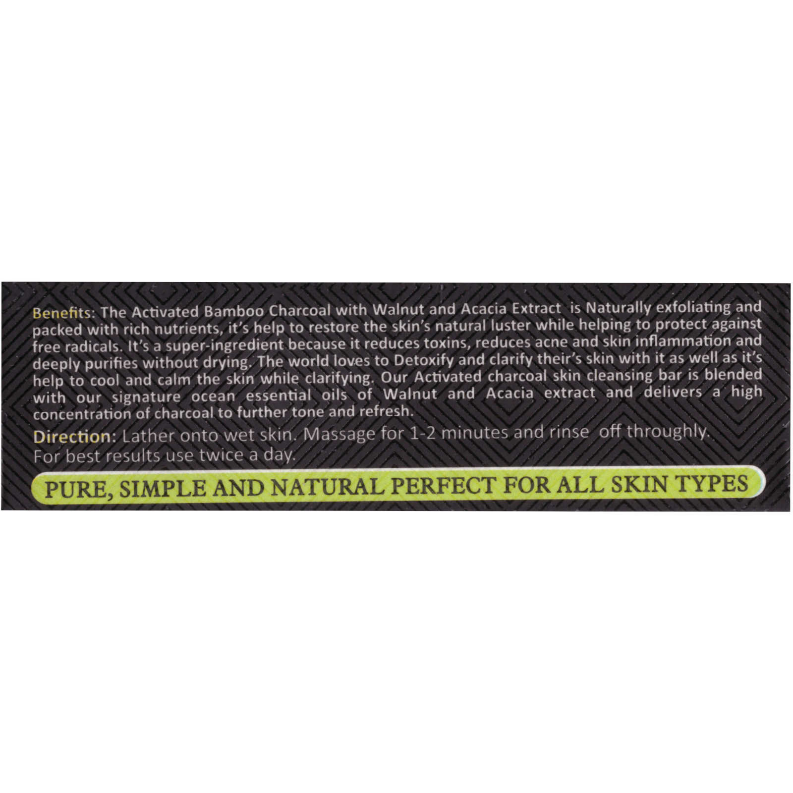 Organic Activated Bamboo Charcoal Soap Moisturizing Exfoliant Vegan Base 3.80 OZ