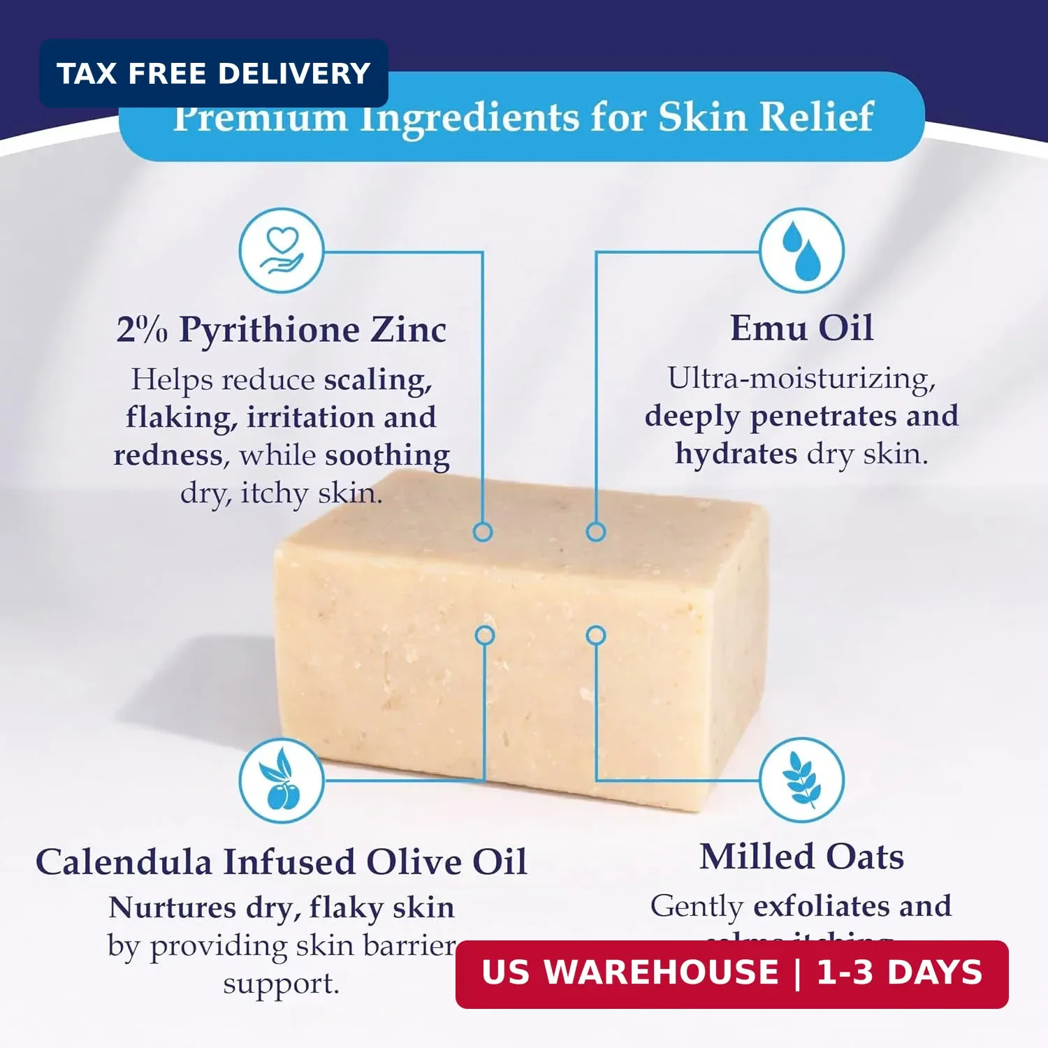 Noble Formula 2% Pyrithione Zinc Soap Bar with Emu Oil – Face, Body and Scalp