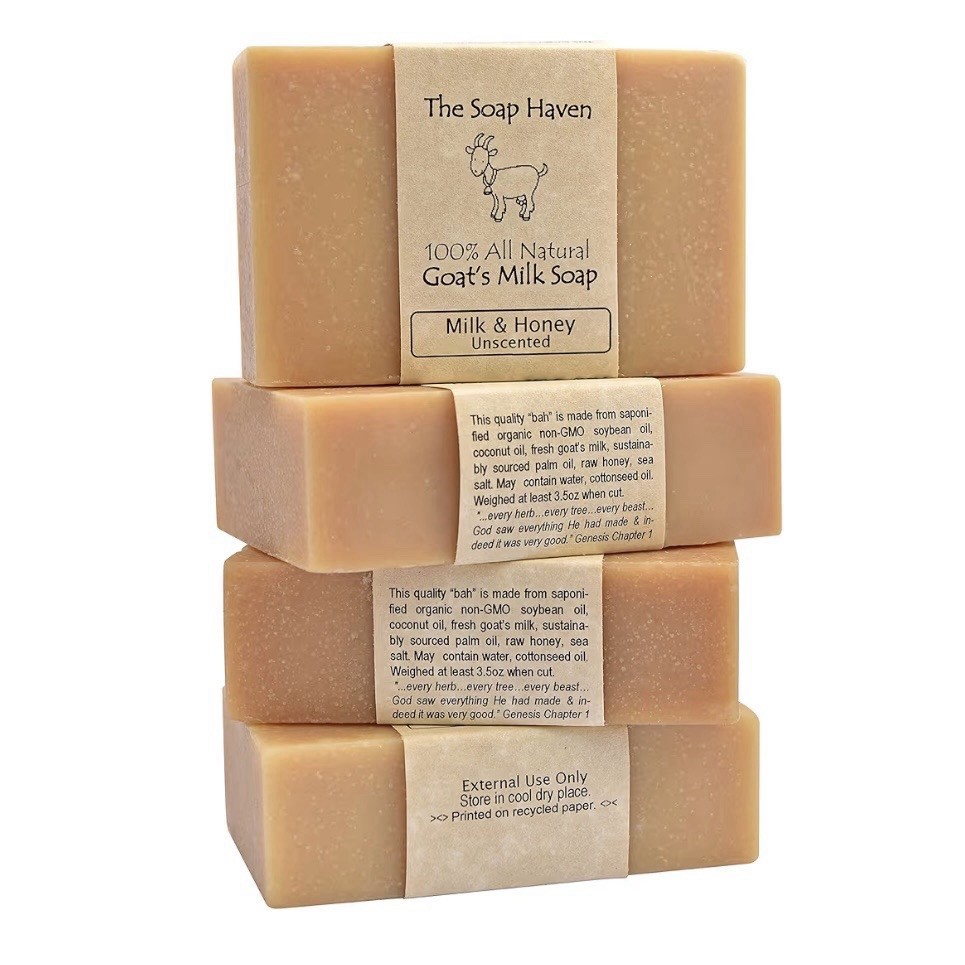 4 Goat Milk Soap Bars with Honey – Handmade in USA. All Natural Soap – Unscented