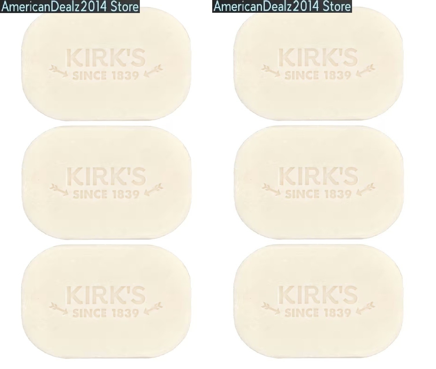 6 BARS Kirk’s 100% Premium Coconut Oil Gentle Castile Soap Fragrance Free, 4 oz