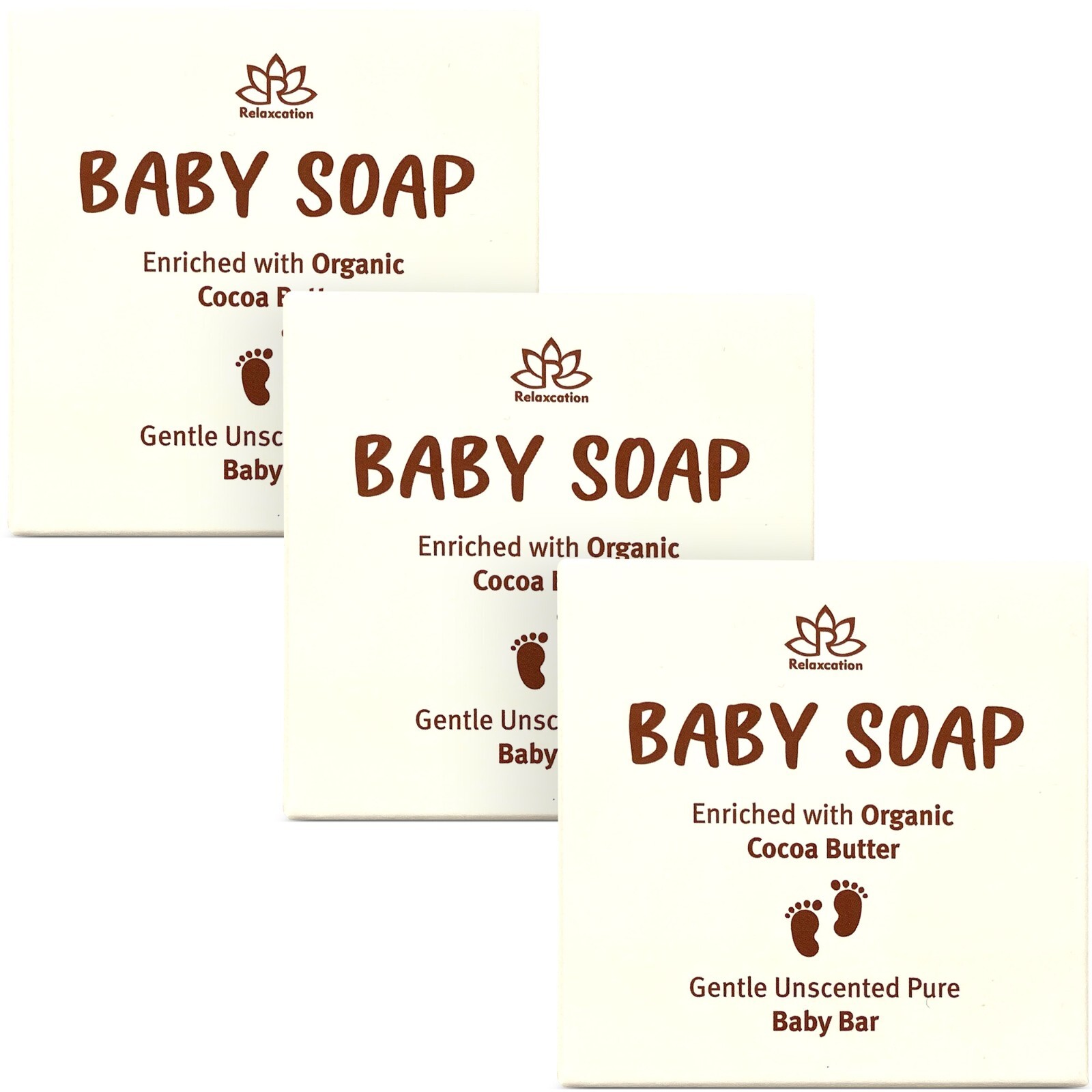 Relaxcation Unscented Baby Soap Bar with Cocoa Butter-Handmade in USA-Pack of 3