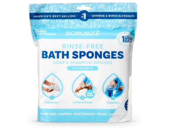 Scrubzz No Rinse Bathing 25 Ct. Wipes Bath Sponges -All-in-1 Single Use Shower