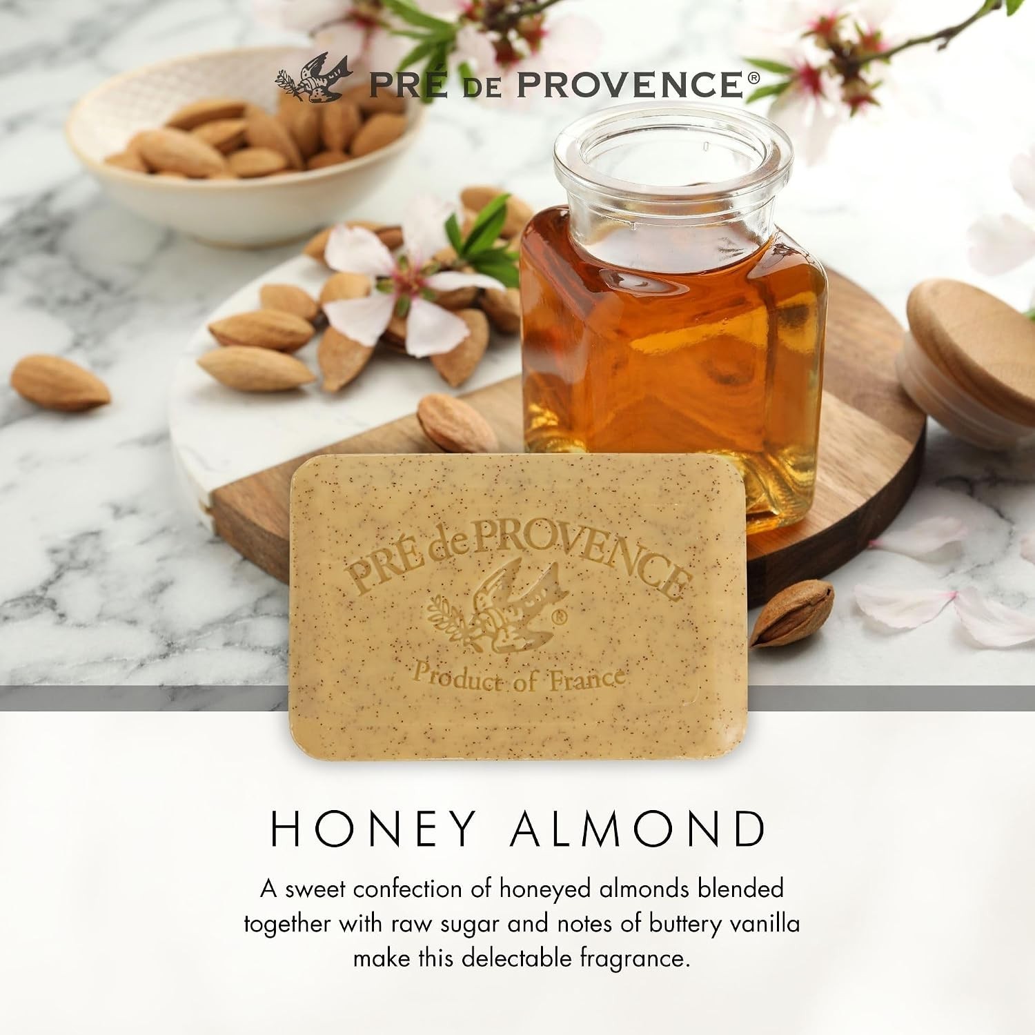 Moisturizing 5.3 Oz Quad Milled Shea Butter Soap Bar with Honey Almond Scent