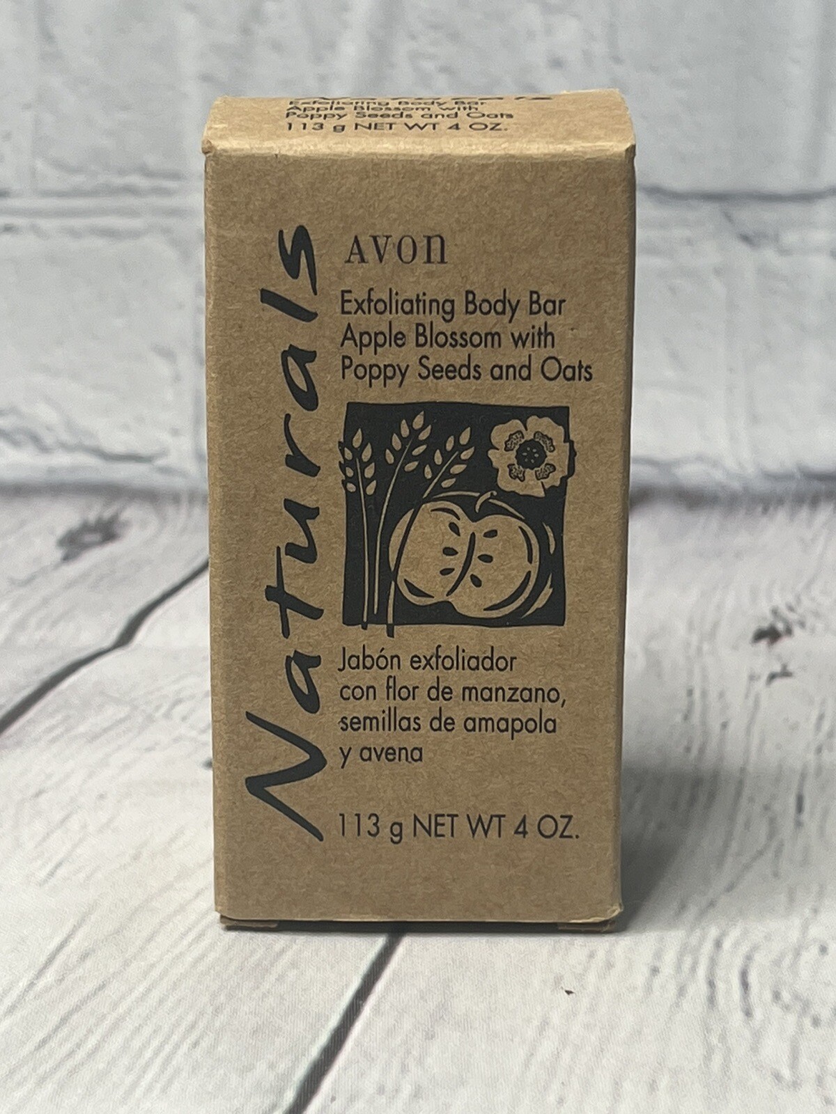 Avon Naturals Exfoliating Body Bar Soap Apple Blossom W/ Poppy Seeds & Oats 4 oz