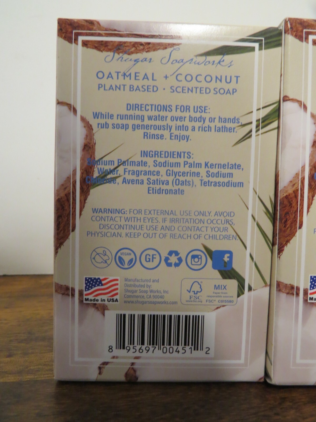 Shugar Soapworks Oatmeal & Coconut 6.25oz bars X 4