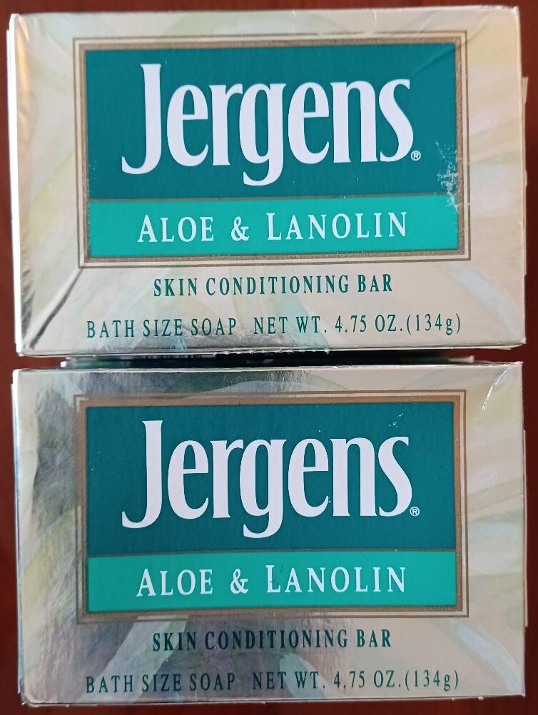 Vintage 1991 2x2pk Jergens Aloe & Lanolin Soap Bar 4.75oz NOS USA Movie TV Prop