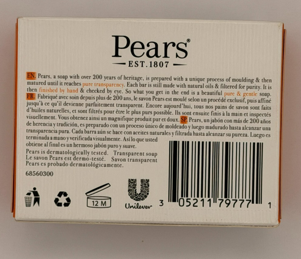 Pears Transparent Soap 3.53 oz Lot of 4 Pure & Gentle Plant Oils Bar Soap New