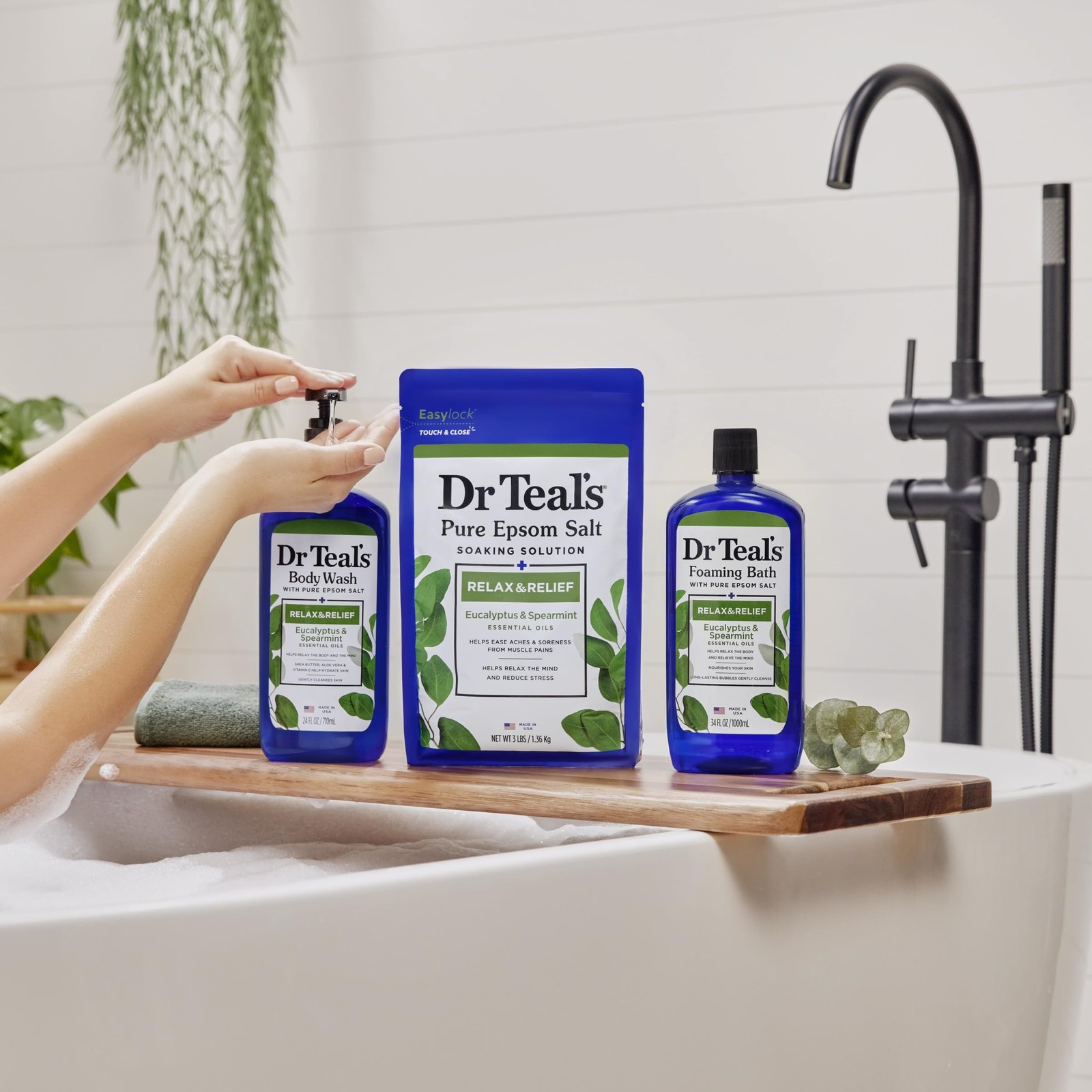 Dr Teal’s Body Wash with Pure Epsom Salt, Relax & 24 Fl Oz (Pack of 2), Clear