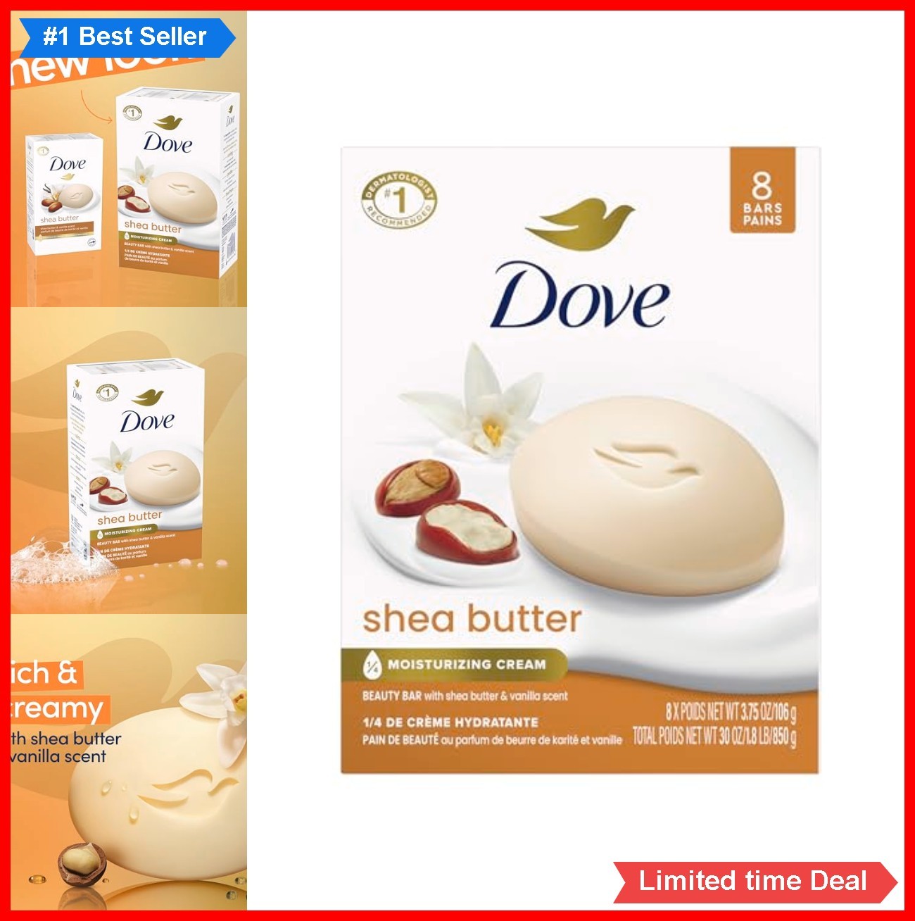 Shea Butter Beauty Bar Soap 8 Count 3.75 oz Moisturizing Cleanser for Face Body