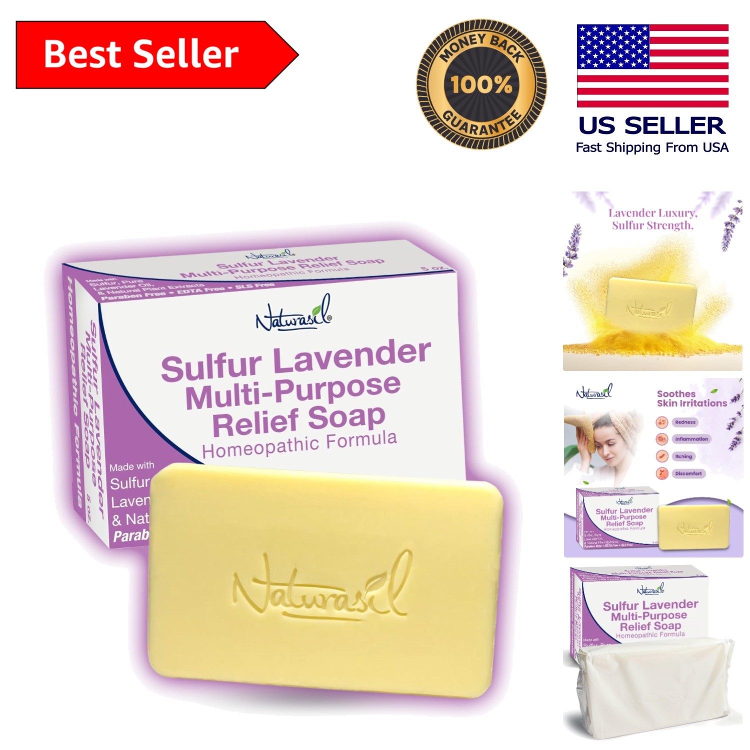 Cruelty-Free Sulfur Lavender Soap: Natural Relief for Acne and Warts – 5 Oz