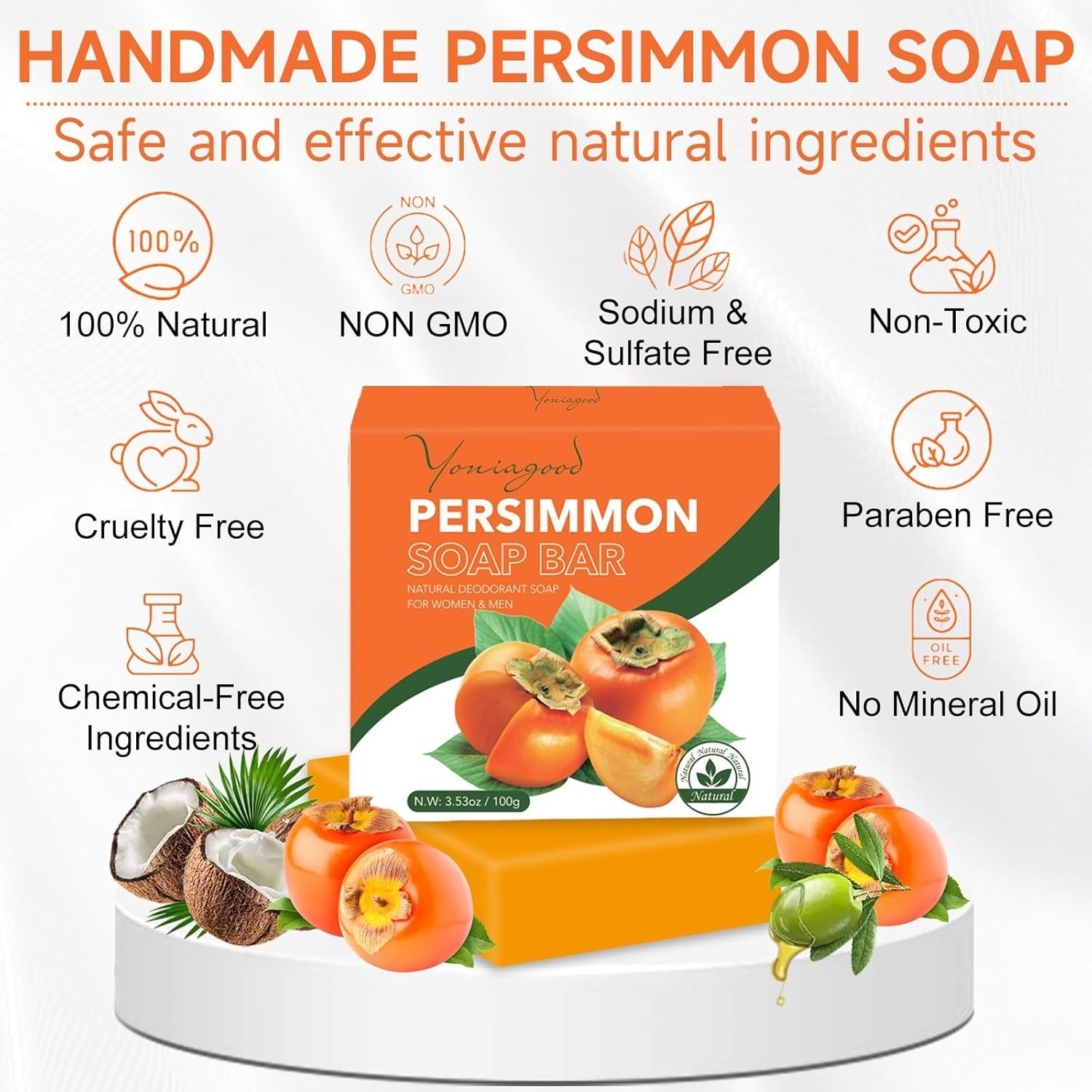 Natural Persimmon Deodorizing Soap Bars – 3 PCS for All Ages & Skin Types