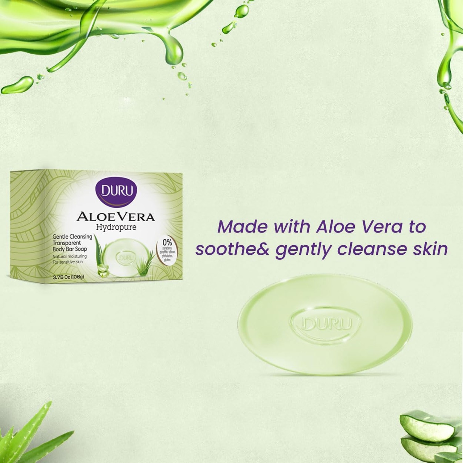 Aloe Vera Soap Bar 3 Pack Vegan Transparent Moisturizing Skin Care Cleanser NEW