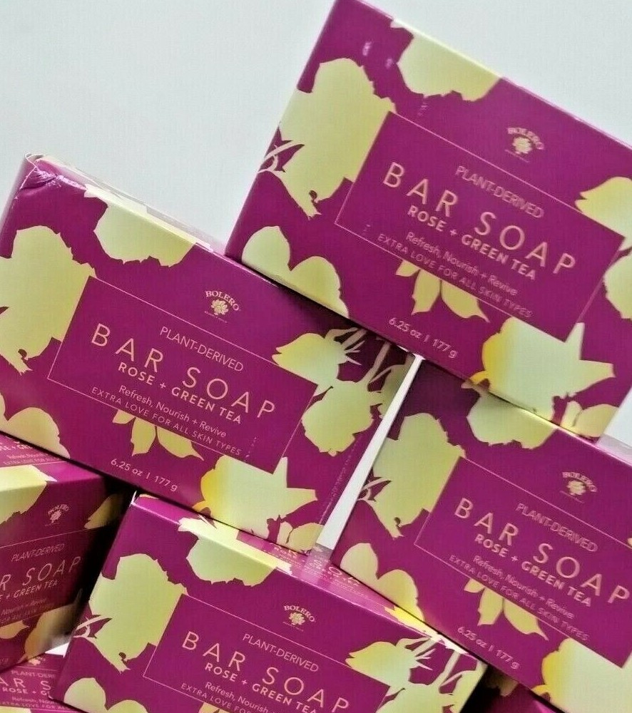 LOT 6 x Large Bolero Plant Derived ROSE + GREEN TEA Bar Soap Bath 6.25oz Revive