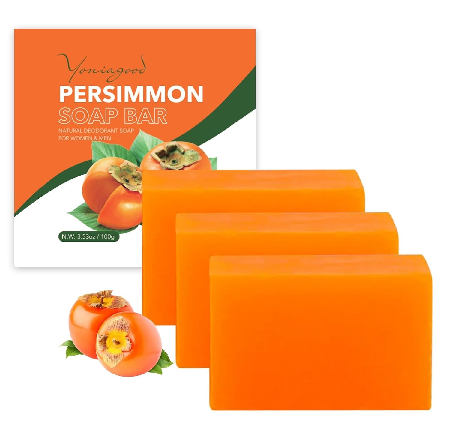 Natural Persimmon Deodorizing Soap Bars – 3 PCS for All Ages & Skin Types