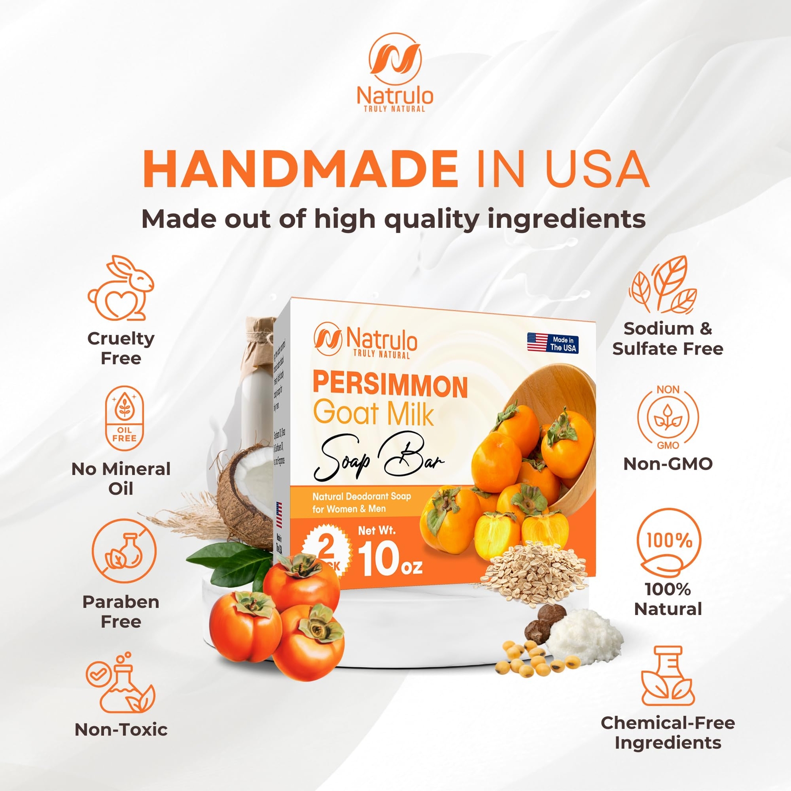 Persimmon Soap Bar for Body Odor Control – Purifying Deodorizing Body Wash with