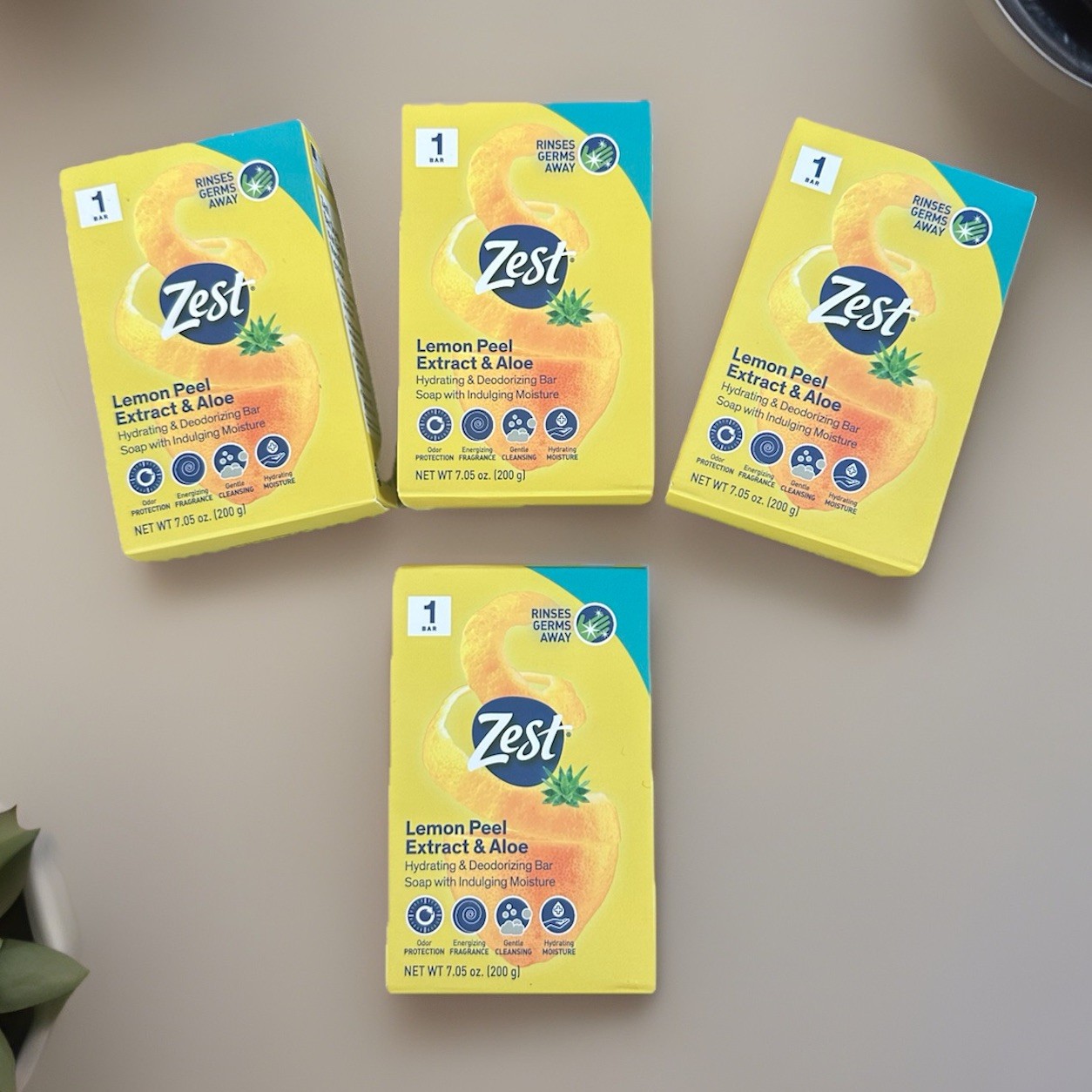 4x Bars ZEST Lemon Peel & Aloe Bar Soap Hydrating Deodorizing 7.05oz Each NEW