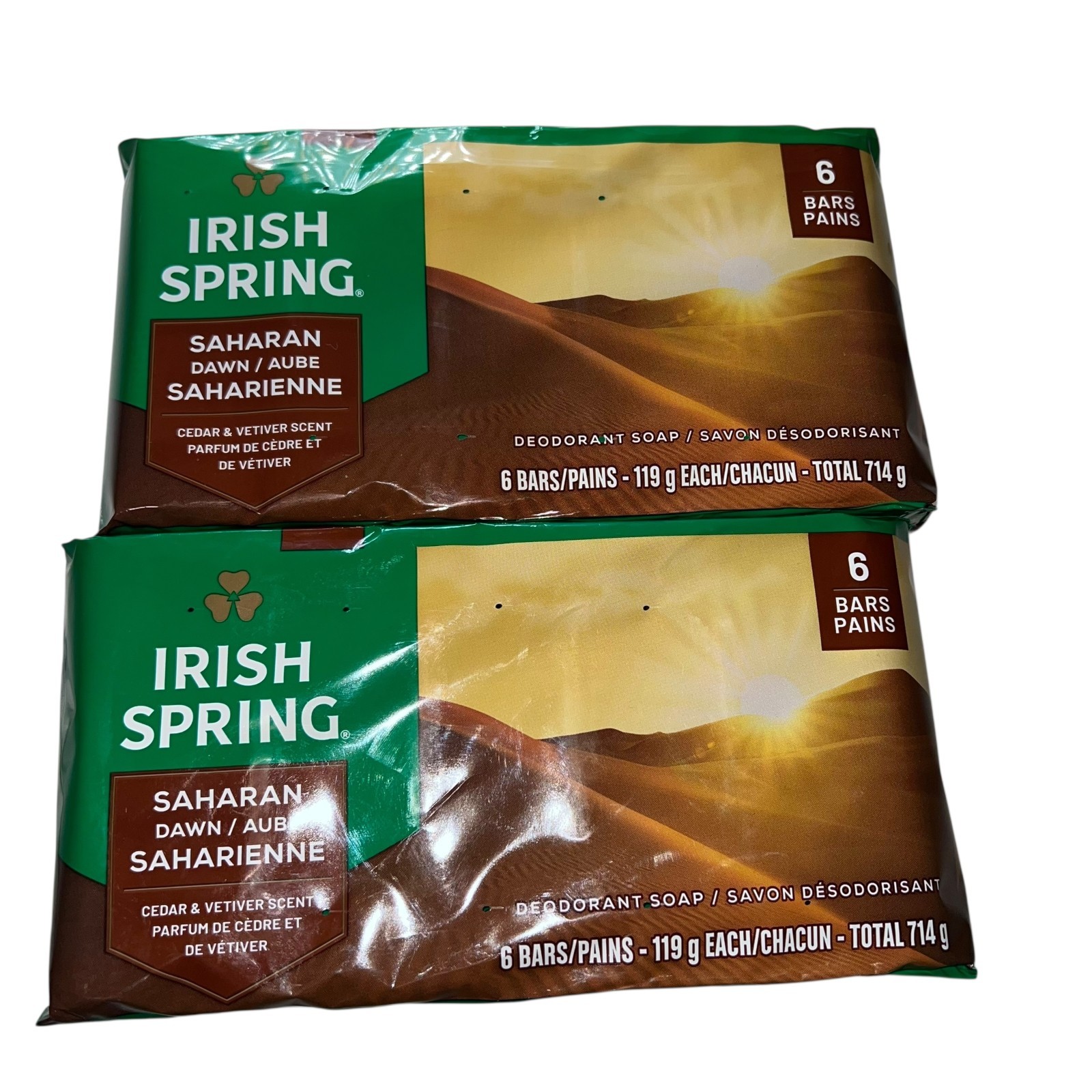 2x Irish Spring Deodorant Soap Saharan Dawn 6 Bar 4.2oz Cedar Vetiver Scent NEW