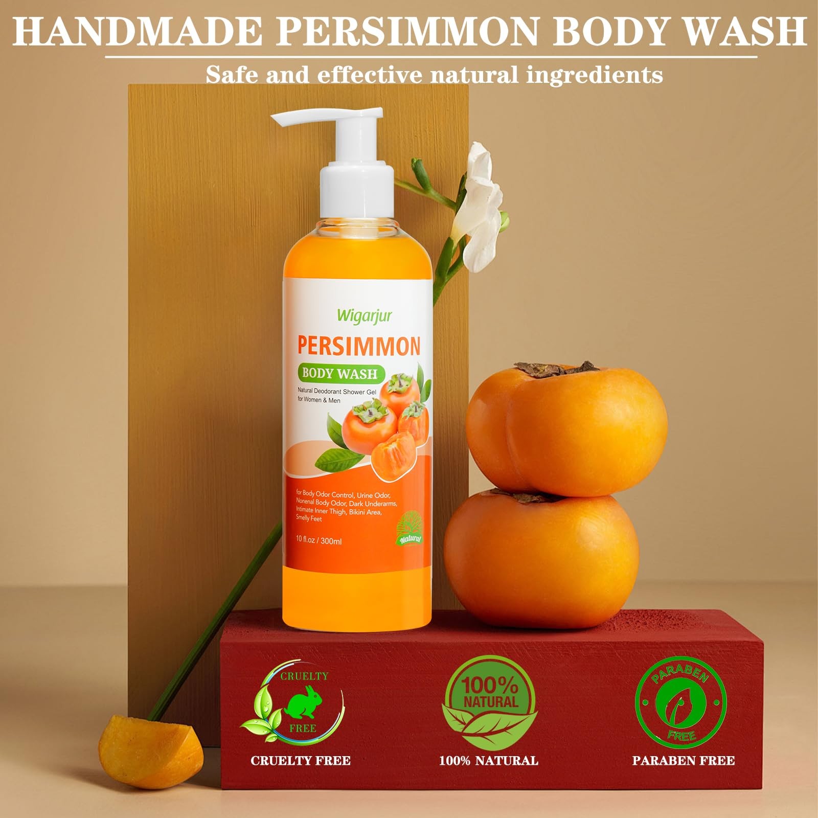 wigarjur Persimmon Body Wash for Old People Smell Natural Deodorant Bar Soap for