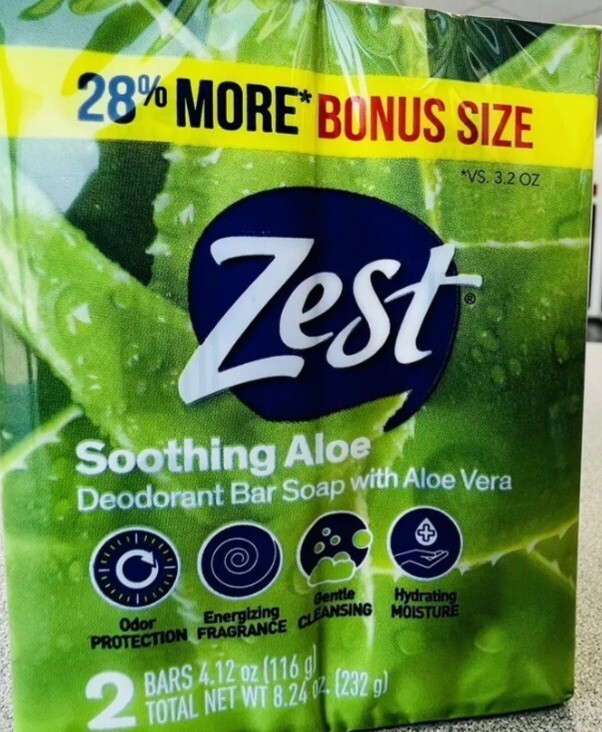 🐌 ZEST (2-BARS) 4.12 Oz. (116g) Bars ●SOOTHING ALOE● Deodorant Soap🫧.