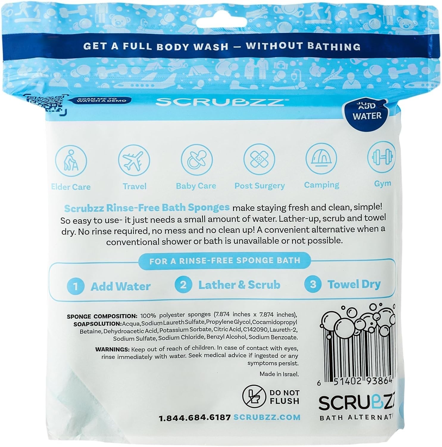 Disposable Rinse Free Bathing Wipes – 25 Pack – All-in-1 Single Use Shower Wi…