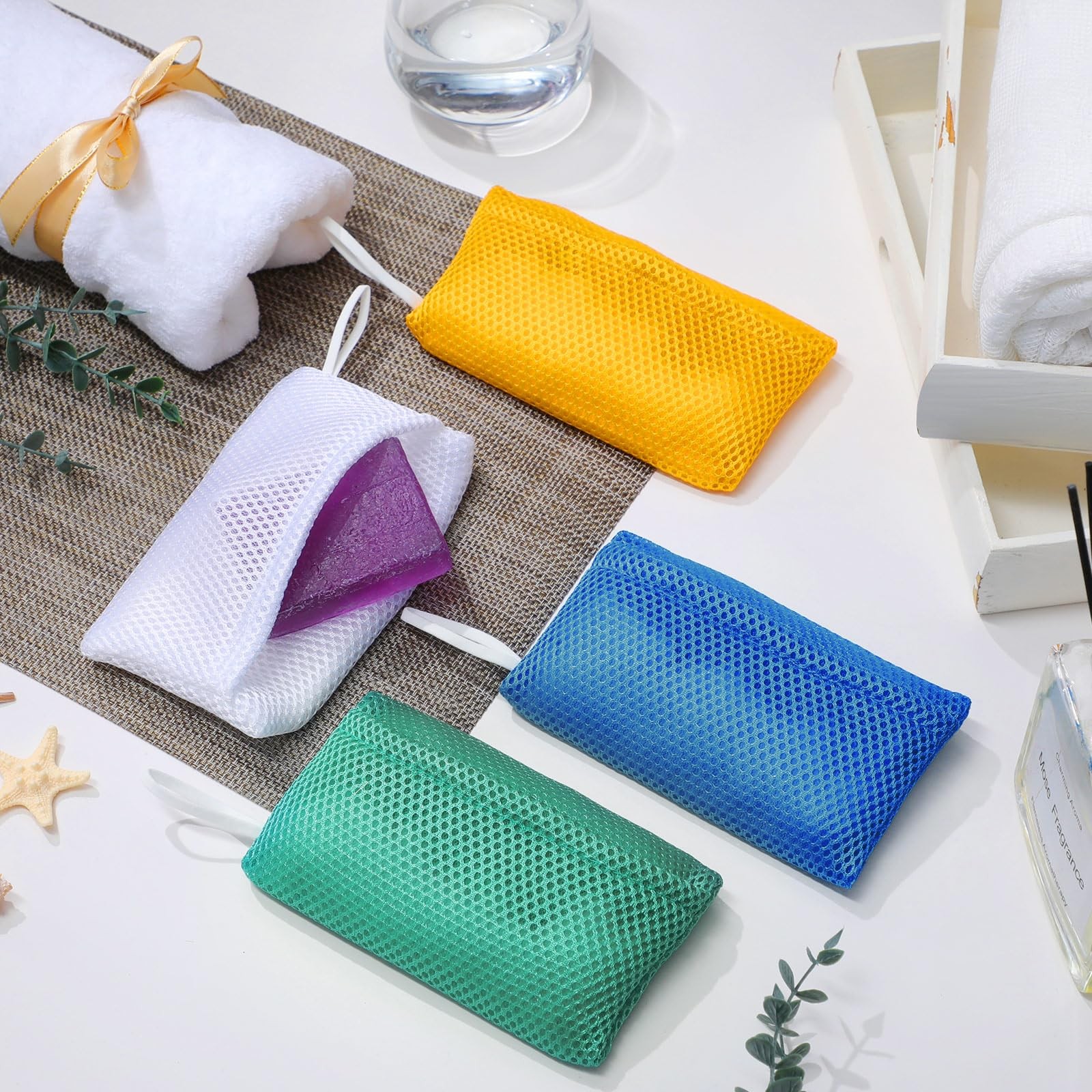 Sunnyray 4 Pieces Soap Saver Pouch for Bar 1 Count (Pack of 4), Multicolor