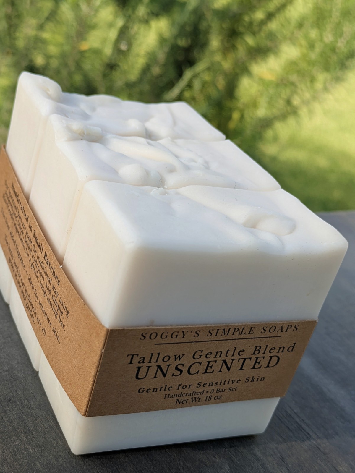 Unscented Tallow Soap 3 Bars – Sensitive Skin Natural Handmade Bar Soap