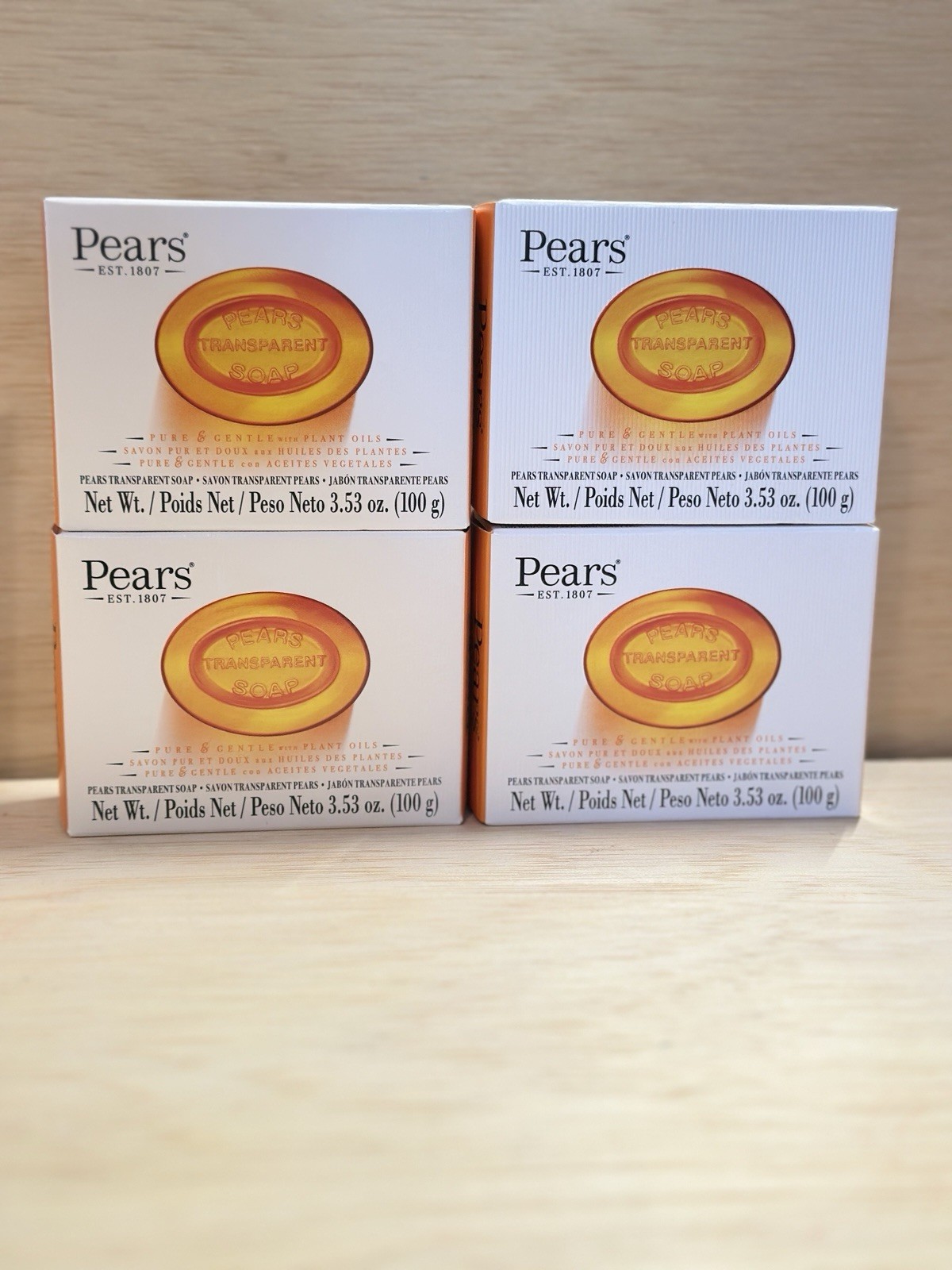4-Pears Transparent Soap Pure & Gentle Plant Oils Bar Soap 3.53 Oz Ea- Sealed