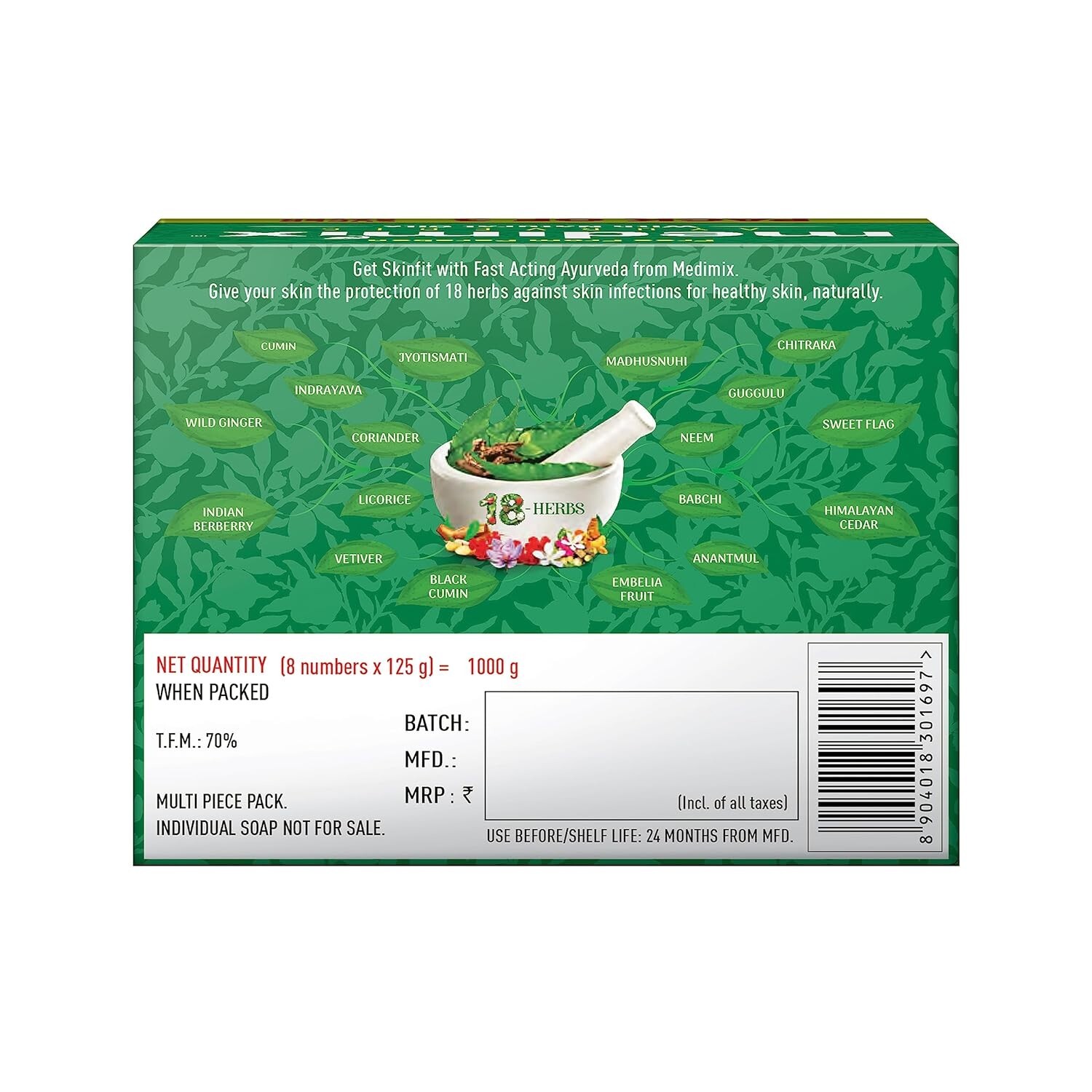 Medimix Ayurvedic Classic 18 Herbs Bathing Soap For Healthy Skin 125gm X 8 Bars