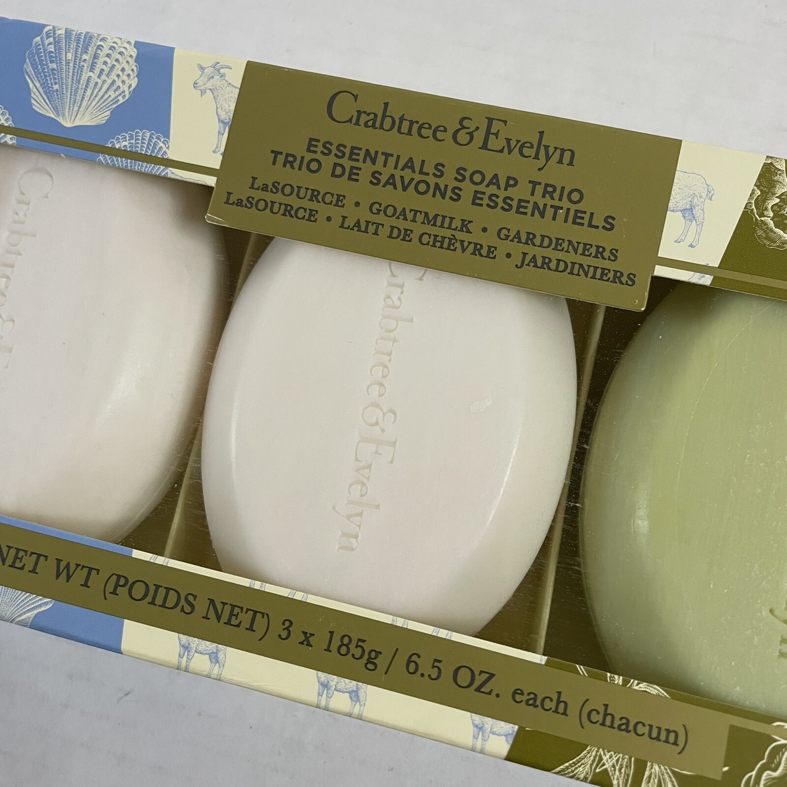 Crabtree & Evelyn Essentials Soap Trio La Source Goat Milk Gardener 6.5 Oz Each