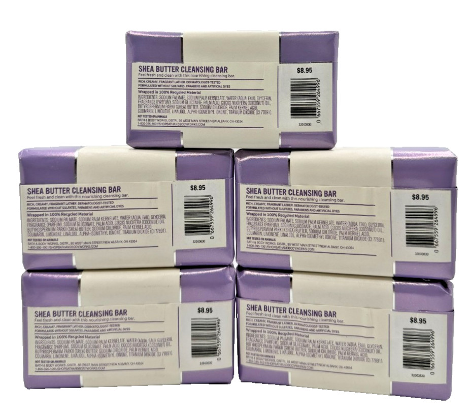 NEW Bath & Body Works Lot 5 Lavender No 1 Shea Butter Cleansing Bar Soaps 5 oz
