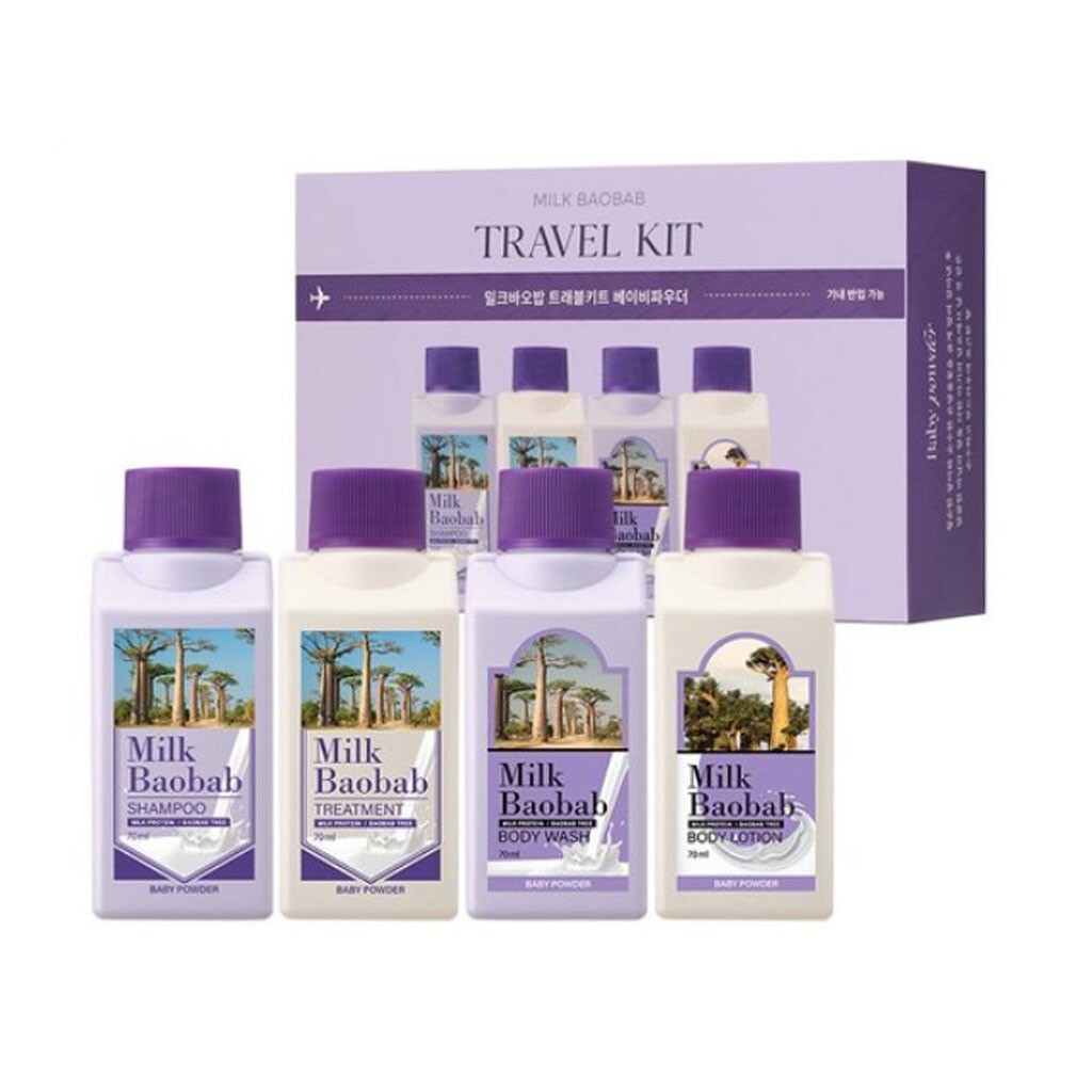 Milk Baobab Baby Powder Travel Kit 70ml x 4ea Shampoo Treatment Body wash lotion