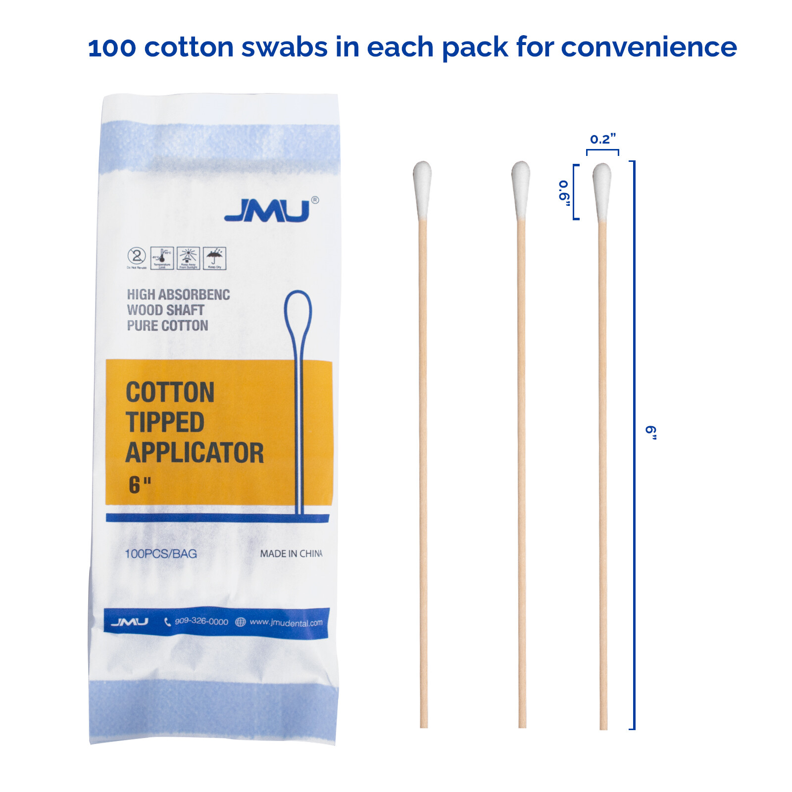 500pcs Wooden Sticks Cotton Swabs Pointed Swab Applicator 6″ Applicator